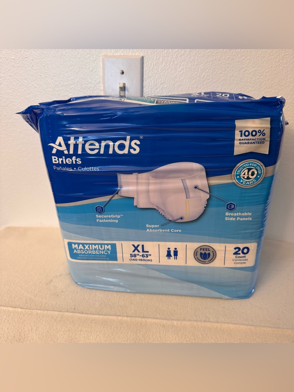 Attends Briefs Maximum Absorbency XL 58”-63” Adult Incontinence Briefs 20 Count